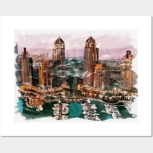 Dubai UAE Unique Watercolor Travel Souvenir Fine Art Painting Posters and Art